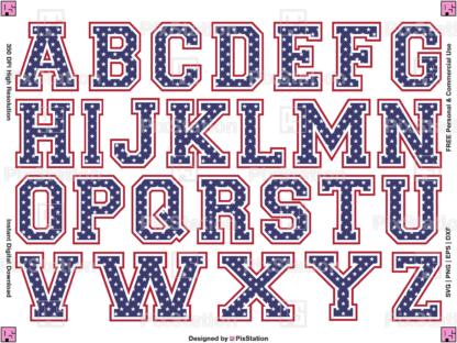 varsity patriotic alphabet svg, jersey alphabet, usa independence day, 4th of july, university college letters and numbers svg