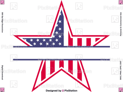 american flag star split svg, star split monogram, patriotic star svg, usa star, 4th of july svg