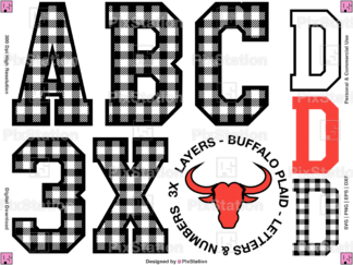 buffalo plaid alphabet svg, plaid letters and numbers, gingham check, college alphabet, university alphabet, varsity alphabet
