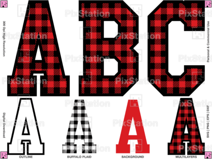 red buffalo plaid alphabet svg, plaid letters and numbers, gingham check, college alphabet, university alphabet, varsity alphabet