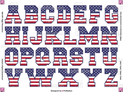 usa flag alphabet svg, american flag alphabet, independence day alphabet, 4th of july alphabet, usa flag letters, patriotic alphabet svg