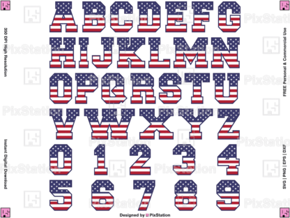 usa flag alphabet svg, american flag alphabet, independence day alphabet, 4th of july alphabet, usa flag letters, patriotic alphabet svg